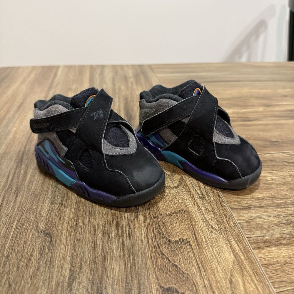 Toddler Size 6C Baby Air Jordan 8 Retro Aqua Basketball Shoes In‎ Black
